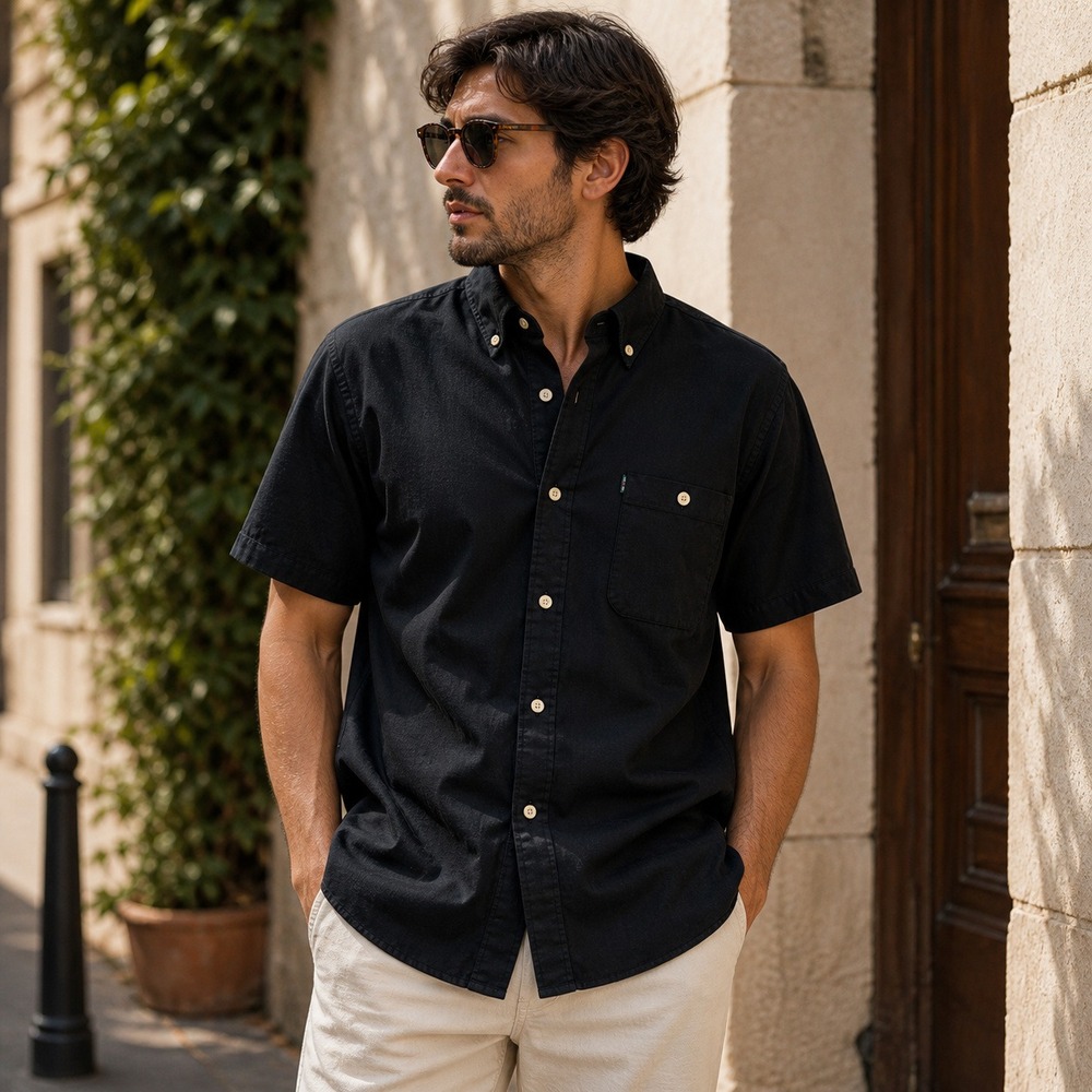Alexander Julian‎ Colours Mens XXL Black Cotton Twill Short Sleeve Button Down
